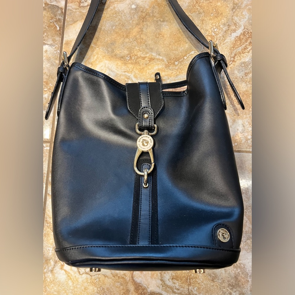 Spartina 449 Black Leather Bucket Bag EUC